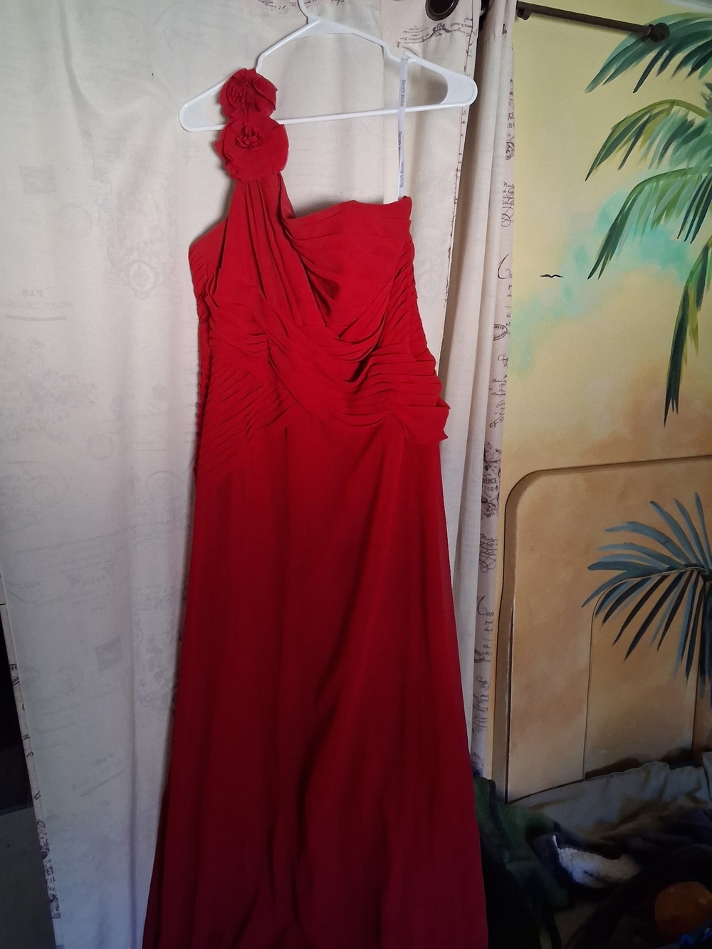 Red One-Shoulder Ruched Evening Dress